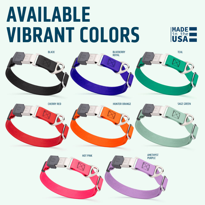 Pebble textured Biothane dog collars with Herm Sprenger ClicLock buckle are available in 8 colors