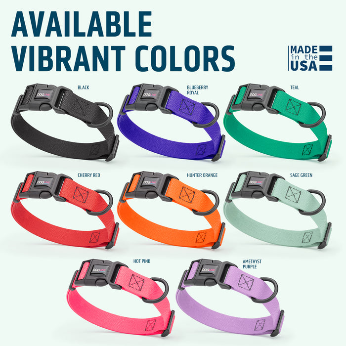 Pebble Emboss Biothane dog collars with quick release buckle are available in 8 colors