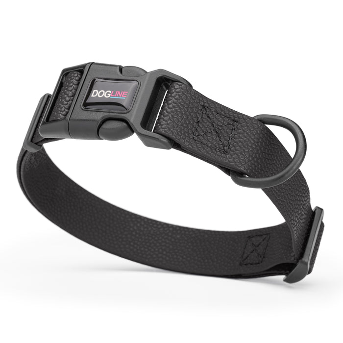 Pebble Grip Biothane adjustable dog collar with quick release buckle, Black, 1 inch wide