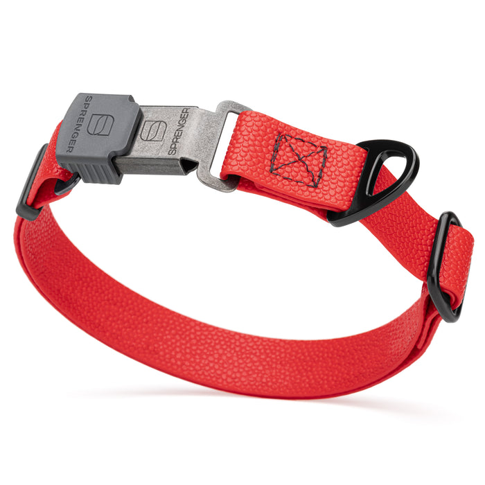Pebble Grip Biothane dog collar with Herm Sprenger black Cliclock buckle, 1 inch wide, Cherry Red 