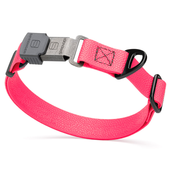 Pebble Grip Biothane dog collar with Herm Sprenger black Cliclock buckle, 1 inch wide, Hot Pink