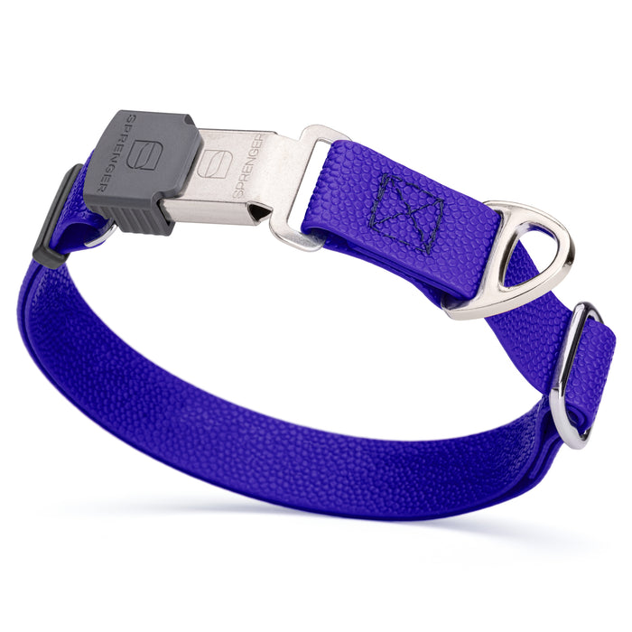 Blueberry Biothane dog collar with pebble embossed coating and stainless steel Herm Sprenger buckle, 1 inch wide, adjustable