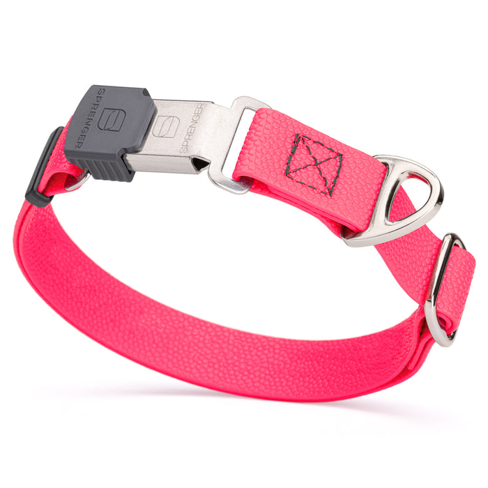 Hot Pink Biothane dog collar with pebble embossed coating and stainless steel Herm Sprenger buckle, 1 inch wide, adjustable