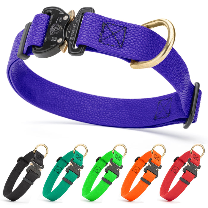 Pebble Biothane collar for dogs with real Cobra buckle and brass D-ring, adjustable. Blueberry, black, teal, green, orange, red and other colors available