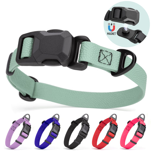 Pebble Emboss Biothane dog collar with magnetic buckle and D-ring, adjustable. Sage Green, purple, blue, black, red, pink, and 2 other colors available