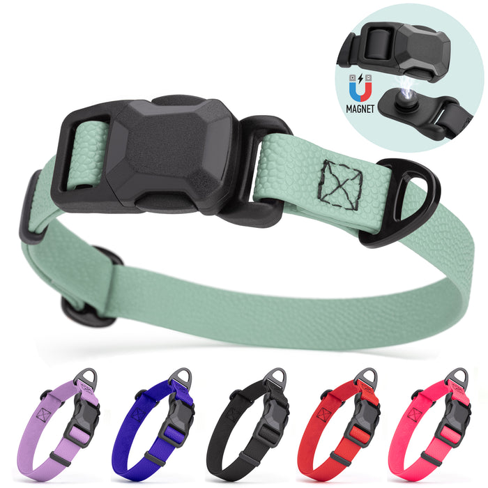 Pebble Emboss Biothane dog collar with magnetic buckle and D-ring, adjustable. Sage Green, purple, blue, black, red, pink, and 2 other colors available
