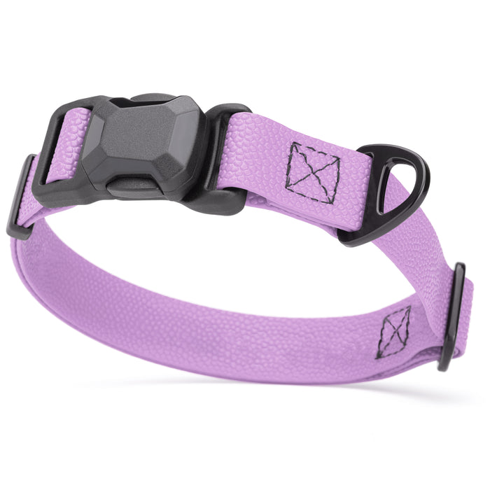 Amethyst Purple Biothane dog collar with textured coating, magnetic buckle and metal D-ring, 1 inch wide