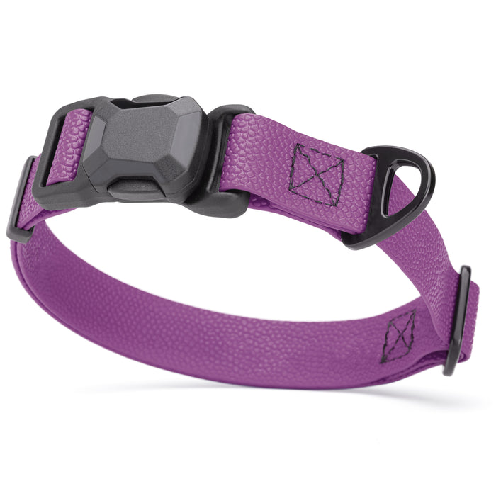 Grape Purple Biothane dog collar with textured coating, magnetic buckle and metal D-ring, 1 inch wide