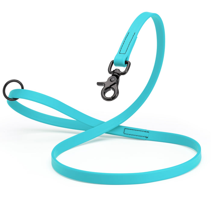 Sky Blue Biothane dog leash with black scissor snap and O-ring, 5/8 inch wide