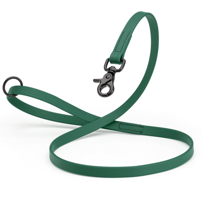 Hunter Green Biothane dog leash with black scissor snap and O-ring, 5/8 inch wide