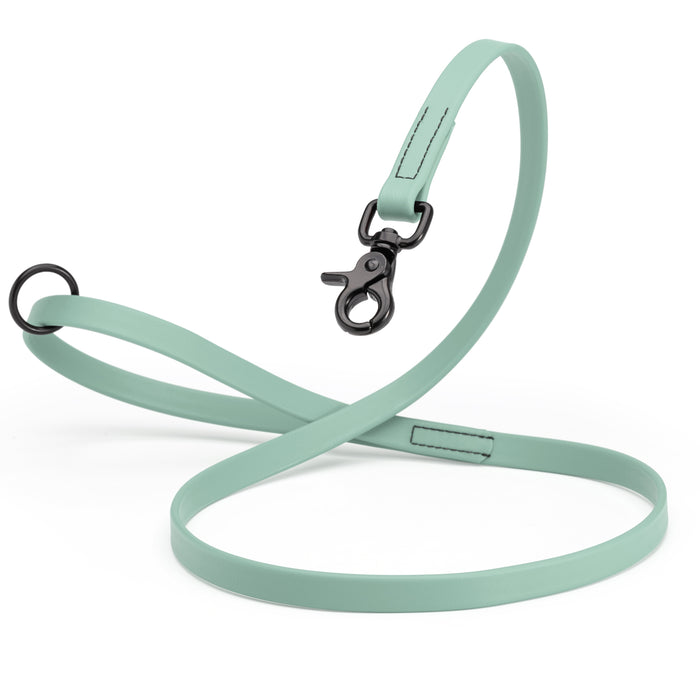 Sage Green Biothane dog leash with black scissor snap and O-ring, 5/8 inch wide