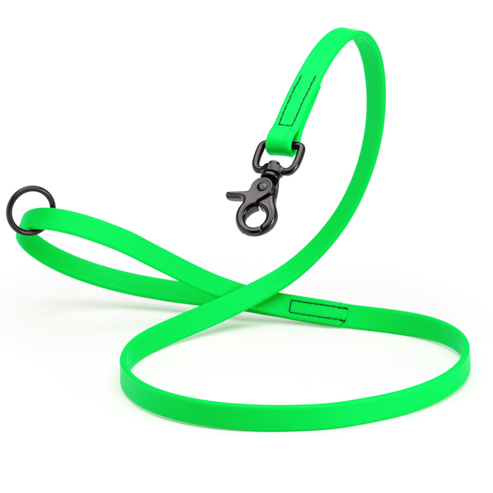 Tropical Green Biothane dog leash with black scissor snap and O-ring, 5/8 inch wide