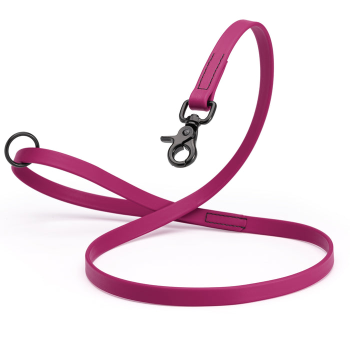 Magenta Pink Biothane dog leash with black scissor snap and O-ring, 5/8 inch wide