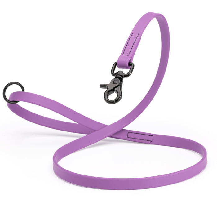 Amethyst Purple Biothane dog leash with black scissor snap and O-ring, 5/8 inch wide