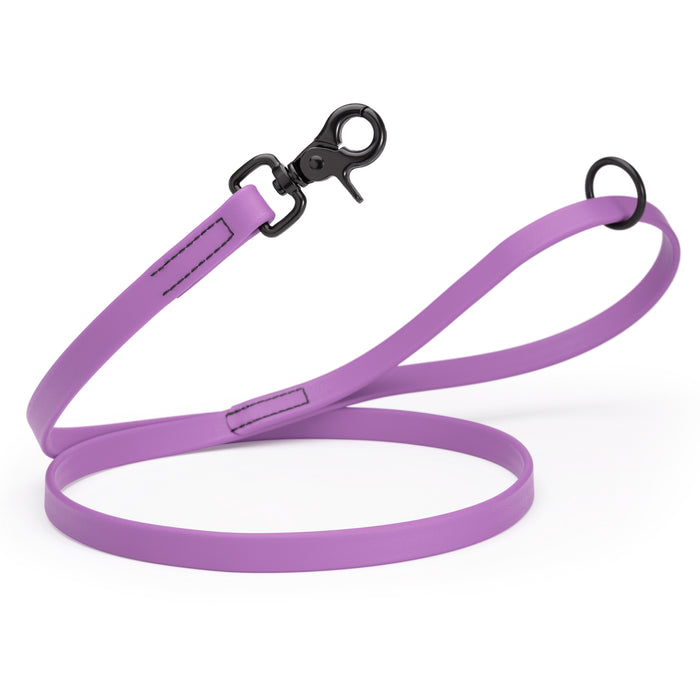 Amethyst Purple dog leash with black clasp and O-ring, made from waterproof Biothane, 3/4 inch wide