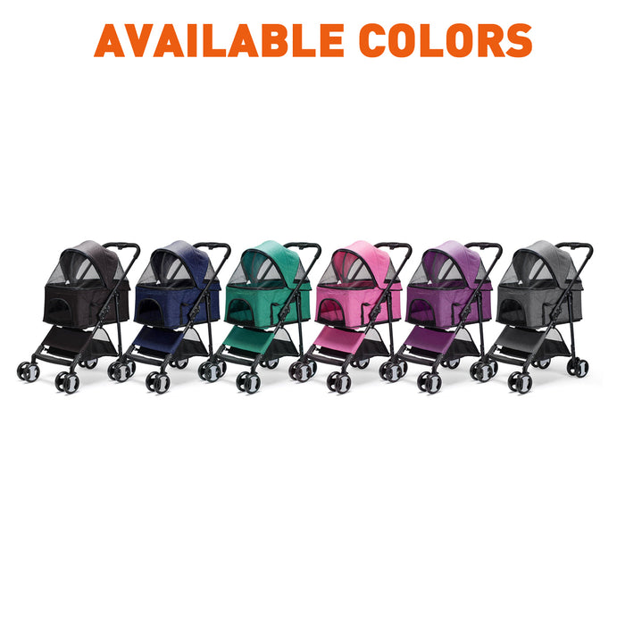 4 wheels pet strollers with removable cradle, mesh screens and storage compartment, 6 colors available