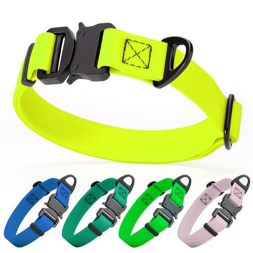 Waterproof collar for dogs with metal side release buckle and D-ring, adjustable; yellow, blue, teal, green, pastel purple and 4 other color options