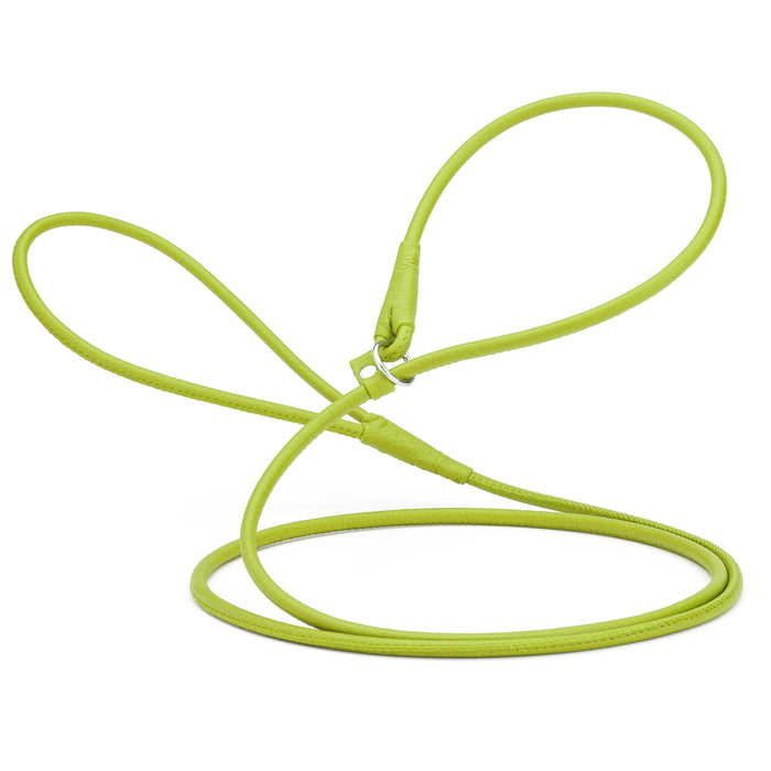 Lime green leather slip lead for dogs, 1/4 inch wide