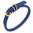 Blue round leather dog collar with brass buckle and D-ring, 1/3 inch wide