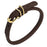 Dark brown round leather dog collar with brass buckle and D-ring, 1/3 inch wide