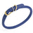 Blue leather dog collar with brass buckle and D-ring, 1/2 inch width, rolled design