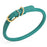 Teal leather dog collar with brass buckle and D-ring, 1/2 inch width, rolled design