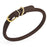 Dark brown leather dog collar with brass buckle and D-ring, 1/2 inch width, rolled design