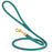 Teal round leather dog leash with brass clip, width 3/8 inch