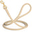 Beige leather dog leash with solid brass snap hook, 1/2 inch wide, rolled