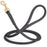 Black leather dog leash with solid brass snap hook, 1/2 inch wide, rolled