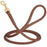 Brown leather dog leash with solid brass snap hook, 1/2 inch wide, rolled