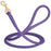 Purple leather dog leash with solid brass snap hook, 1/2 inch wide, rolled
