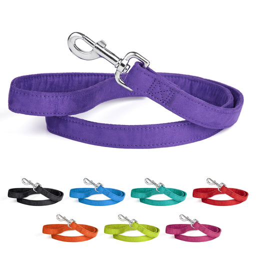 Microfiber leash for dogs with metal snap hook, 4ft and 6ft, purple and 8 other color options