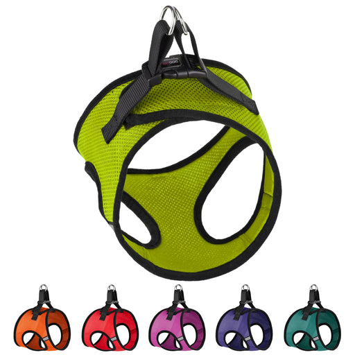 Mesh nylon harness for dogs with reflective strips and quick release buckle, lime green and 7 other color options