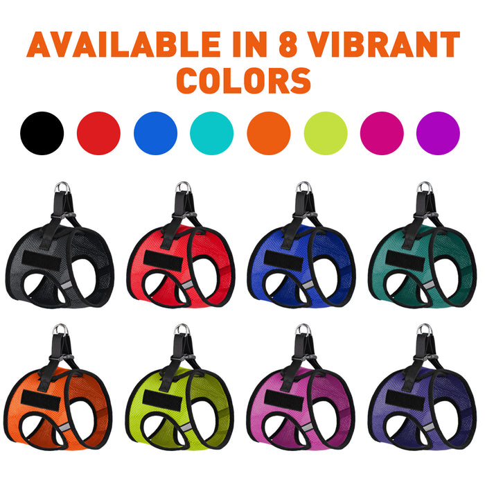 Nylon harnesses for dogs with plastic quick release buckle and 2 loop fasteners for patches, 8 colors available