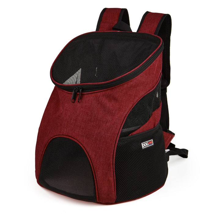Red pet carrier backpack with mesh top and sides