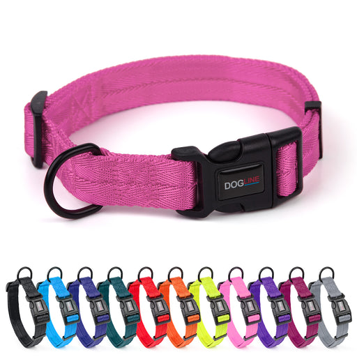 Nylon collars for dogs with quick release buckle and metal D-ring, adjustable, 11 color options