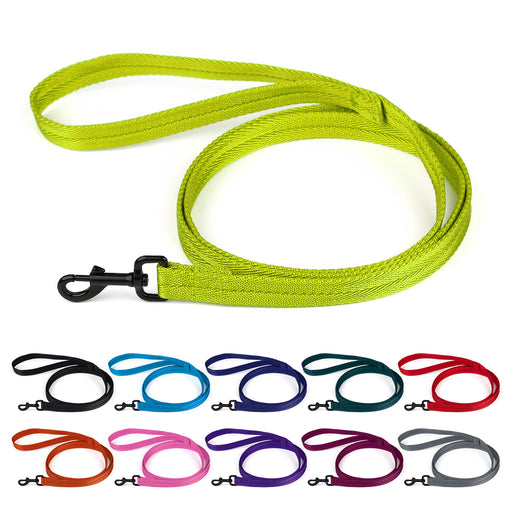 Nylon leash for dogs with black swivel clip, lime green and 10 other color options
