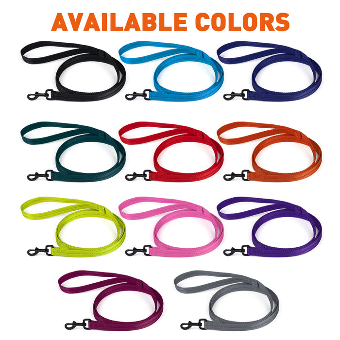 Basic nylon leashes for dogs with black snap hook, 11 colors available