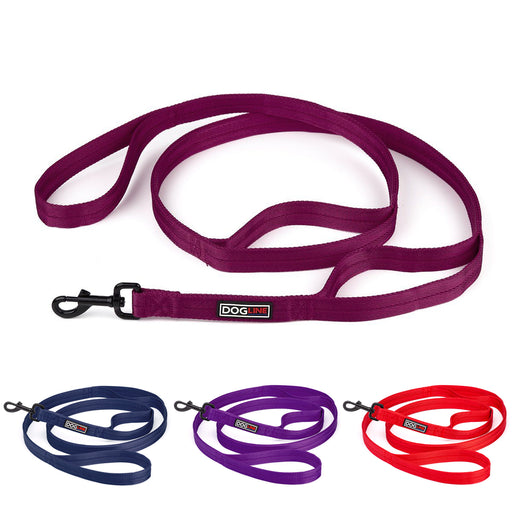 Nylon dog leashes with multiple handles and black swivel clip, berry, navy, purple, red and 7 other color options
