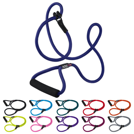 Nylon slip lead for dogs with padded handle, eleven color options, round design