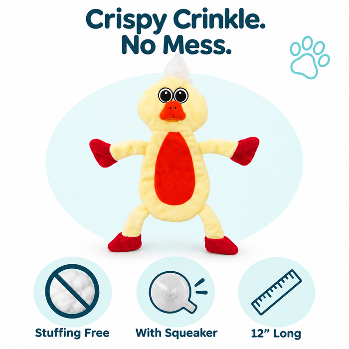 12" Duckling Crinkle Flat Dog Toy