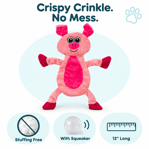 12" Pig Crinkle Flat Dog Toy