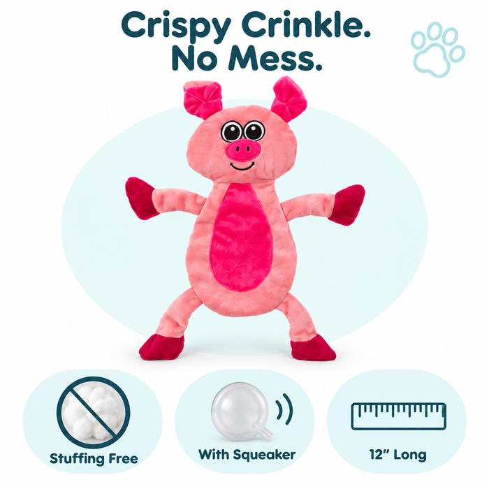 12" Pig Crinkle Flat Dog Toy