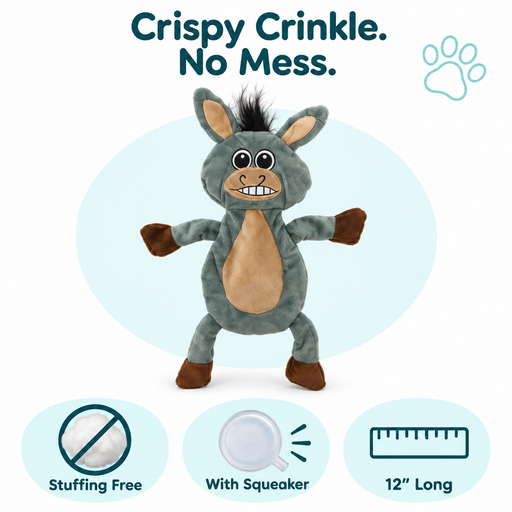 12" Donkey Crinkle Flat Dog Toy