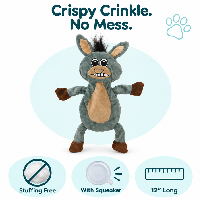 12" Donkey Crinkle Flat Dog Toy