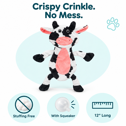 12" Cow Crinkle Flat Dog Toy