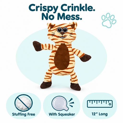 12" Tiger Crinkle Flat Dog Toy