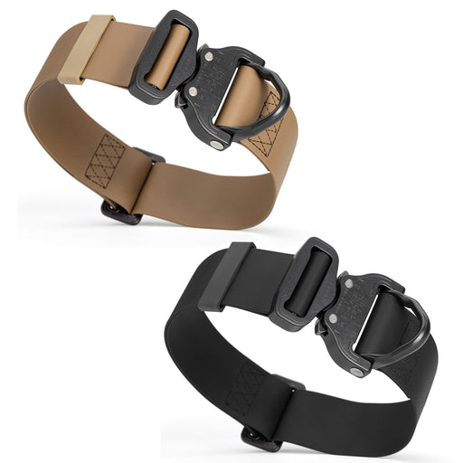 Biothane tactical dog collars with metal Cobra buckle, 1.75" wide, adjustable, black and brown colors available