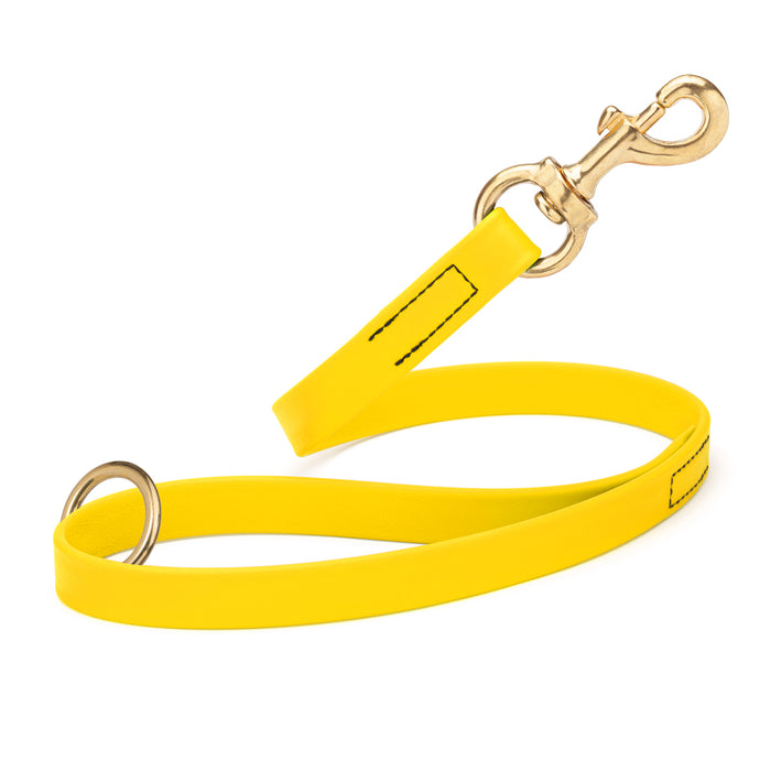 Lemon Yellow traffic leash for dogs with brass hardware, made from waterproof Biothane